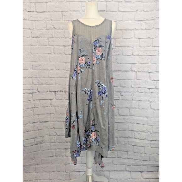 Torrid Gray Floral Swing Flowy Tank Dress Size 00 M/L 10 Cottage Granny - Picture 1 of 8